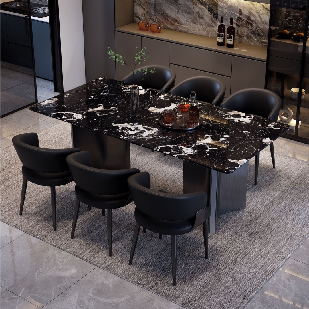 轻奢高级感大理石餐桌现代简约长方形家用餐桌椅组合小户型吃饭桌