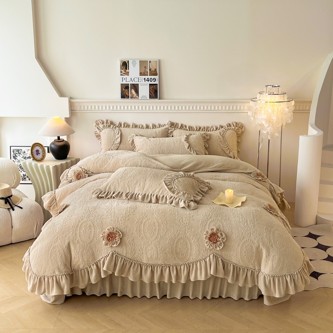 送礼【牛奶绒】正品秋冬季加厚床盖款绣花艺牛奶绒双面绒床品四件