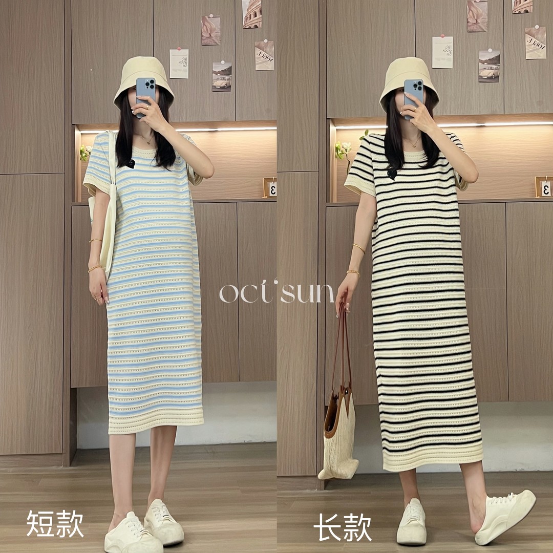 【十月名裳】夏季款孕妇装女2025爆款洋气孕妈装孕期穿搭条纹裙子