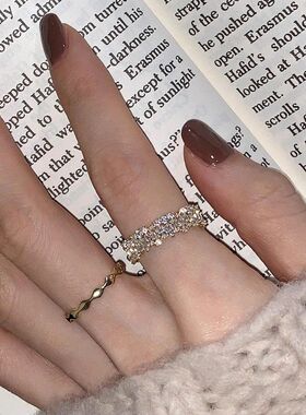 戒指2025新款爆款925纯银戒指女天然锆石满钻素圈新款ins小众个性