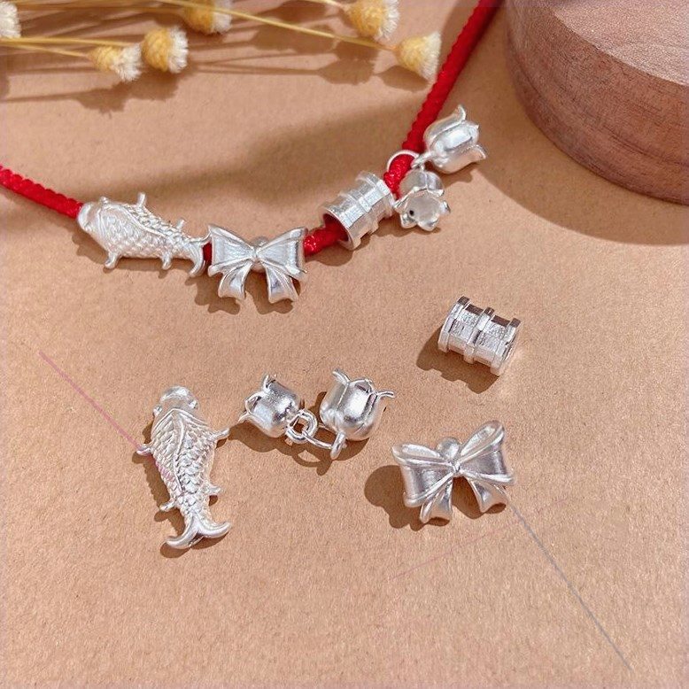 正品999纯银穿孔配件3D硬银串件足银手工DIY手链编织铃兰花小蛮腰