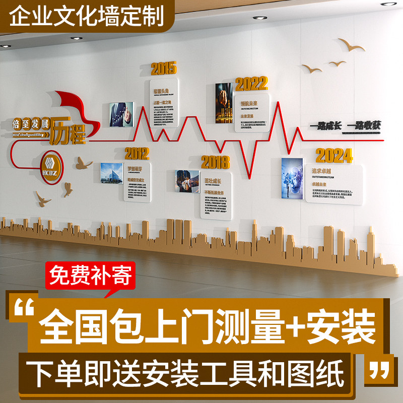 企业文化墙定制公司发展历程励志标语墙贴员工风采形象背景墙