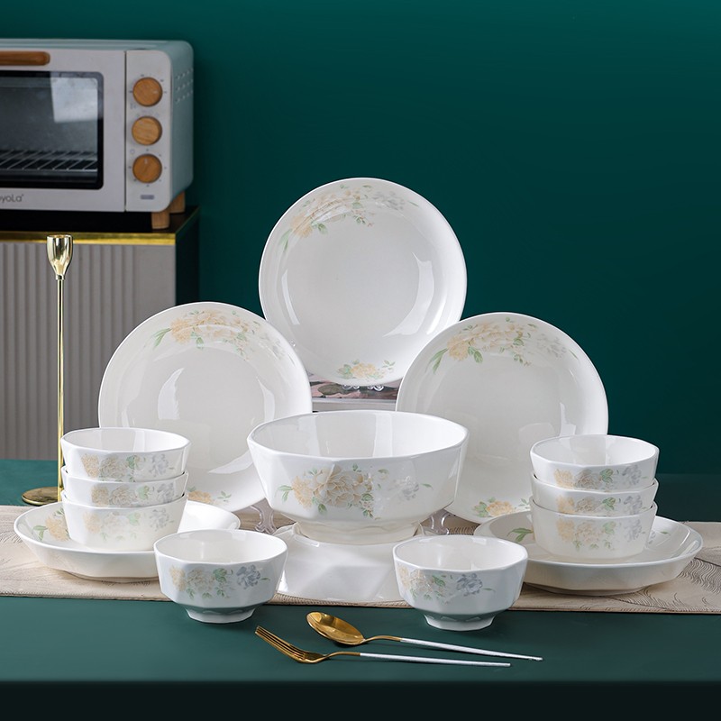 【不带礼盒】15件套白玉瓷梦幻花影轻奢家用简约陶瓷中式欧式高档