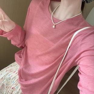 女装 宽松百搭冰丝面膜T恤夏季 灰色防晒罩衫 2025新款 上衣 长袖 薄款