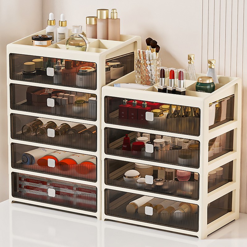 化妆品收纳盒笔筒桌面分格化妆刷收纳筒抽屉式防灰尘梳妆台置物架