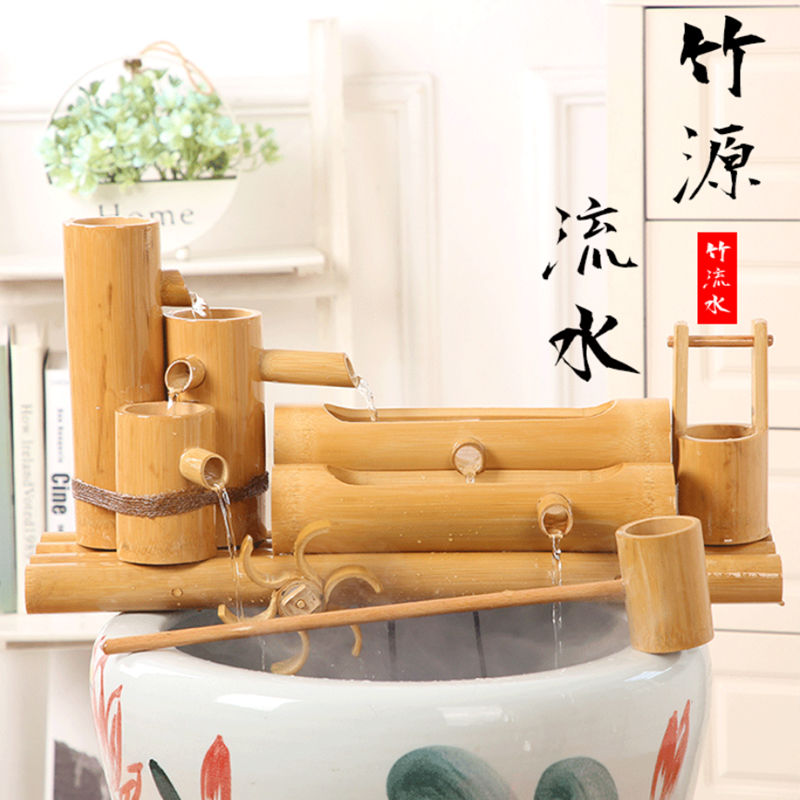 竹子流水器摆件鱼缸鱼盆石槽流水循环养鱼简易过滤风水轮增氧加湿