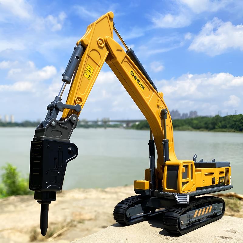 破碎机儿童玩具男孩合金履带滑行可换头钻地机挖机夹机工程车模型