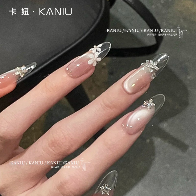 美甲冰透琉璃小花猫眼胶新款爆闪马眼锆石春夏清透白开水玻璃珠子