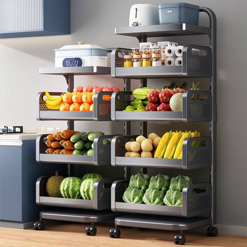 厨房菜篮子置物架多层落地可移动放水果蔬菜收纳家用多功能小推车