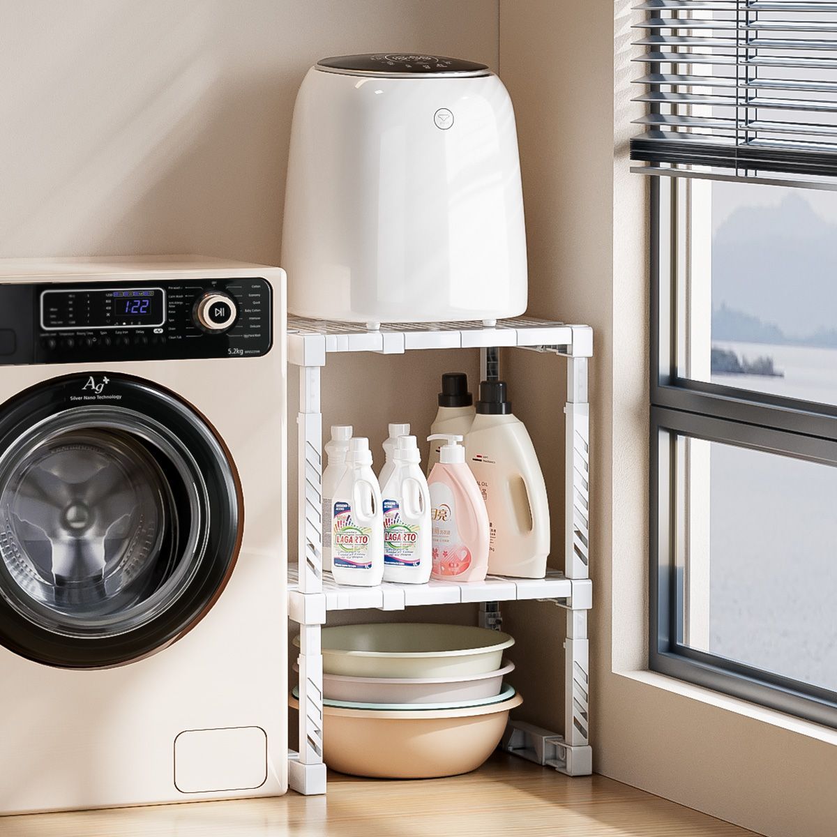 内衣洗衣机置物架迷你小型洗衣机底座架可调节高度洗衣液收纳架子