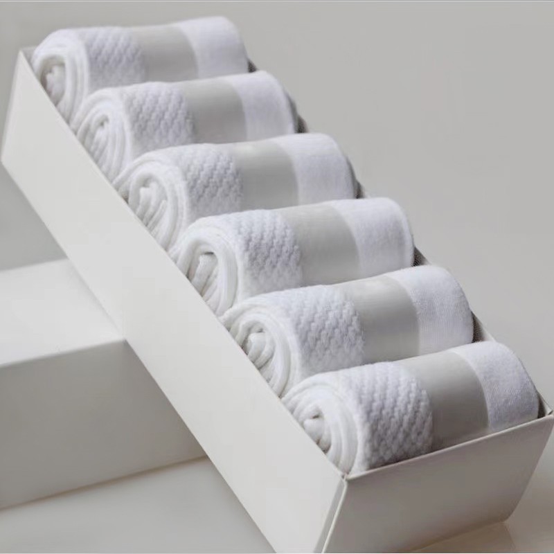 六双礼盒装纯白色袜子男商务中长筒袜秋冬款纯色吸汗男士