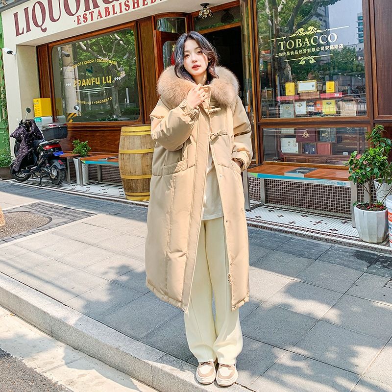 反季棉服女2025年冬季新款过膝棉袄牛角扣羽绒棉衣中长款加厚外套