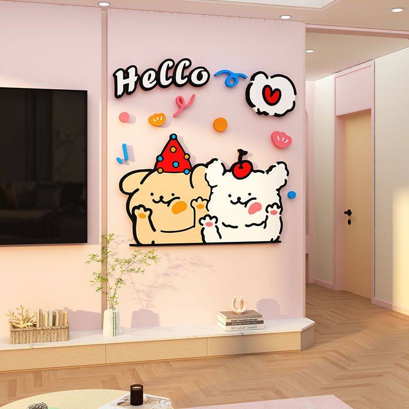 线条小狗适合电视机背景大白的墙面装饰画贴自粘2025新款客厅改造