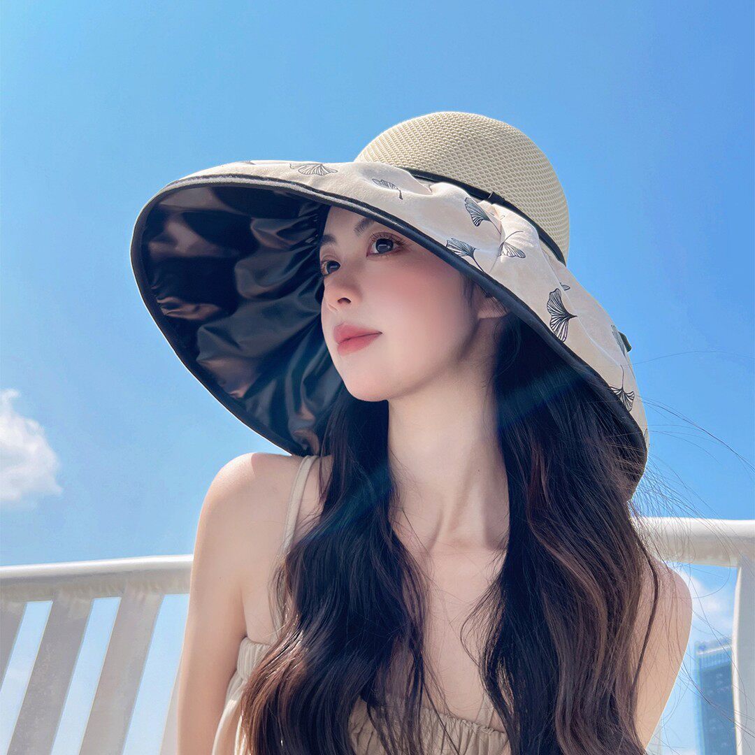 夏季防晒帽女韩版大沿帽黑胶防紫外线透气可折叠遮阳帽uv太阳帽子