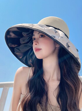 夏季防晒帽女韩版大沿帽黑胶防紫外线透气可折叠遮阳帽uv太阳帽子