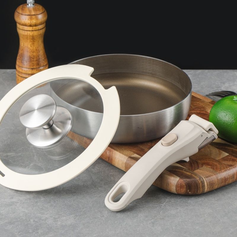 新疆西藏包邮可拆卸手柄锅家用无涂层煎锅不锈钢户外露营平底不沾