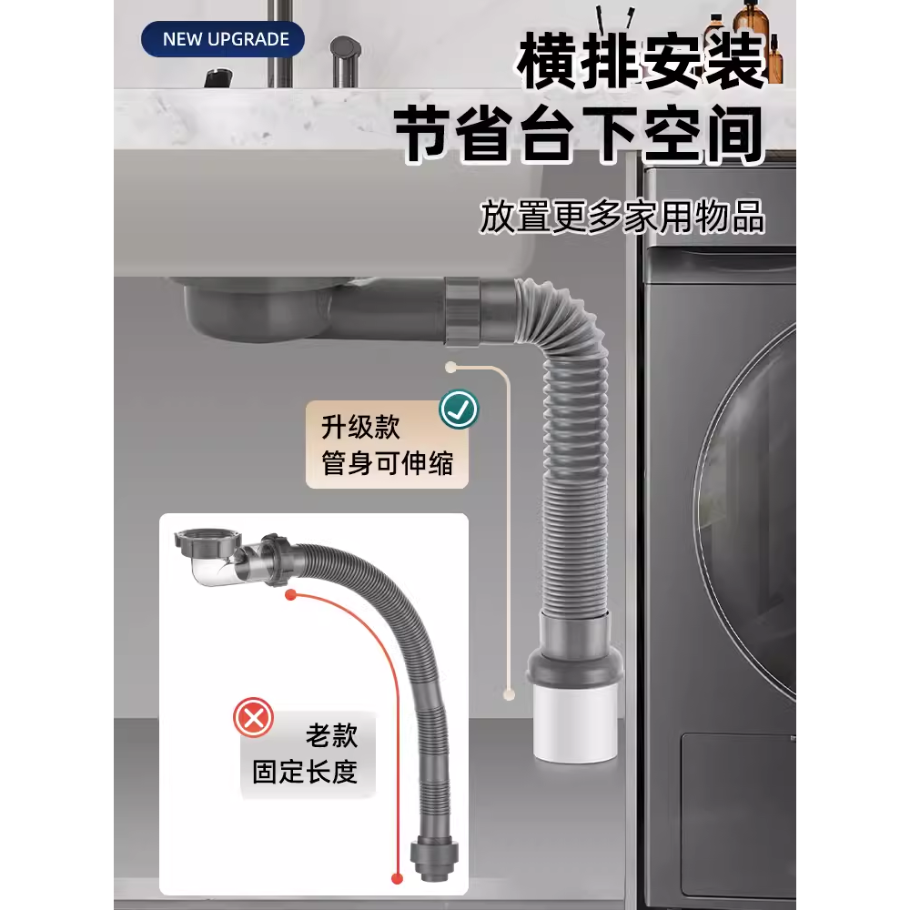 厨房洗菜盆下水管配件水槽单双槽套装防臭排水管三通洗碗槽池通用