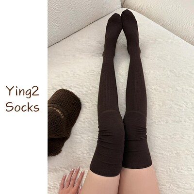 YING2秋冬季加长绵羊毛过膝堆堆袜纯色简约修饰腿型防滑保暖不掉