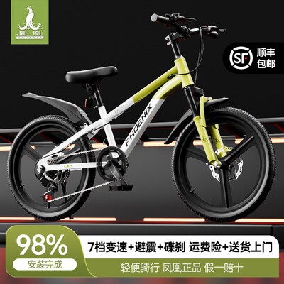 凤凰/20/22寸单/变速一体/辐条轮6-14岁小孩中大童拼色山地自行车