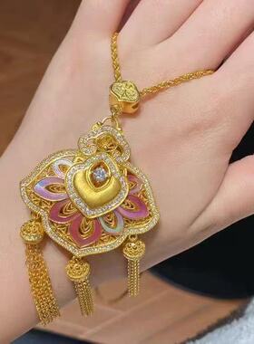 金店同款青云有信锁包吊坠女点钻螺钿锁包项链玲珑花丝球流苏挂坠