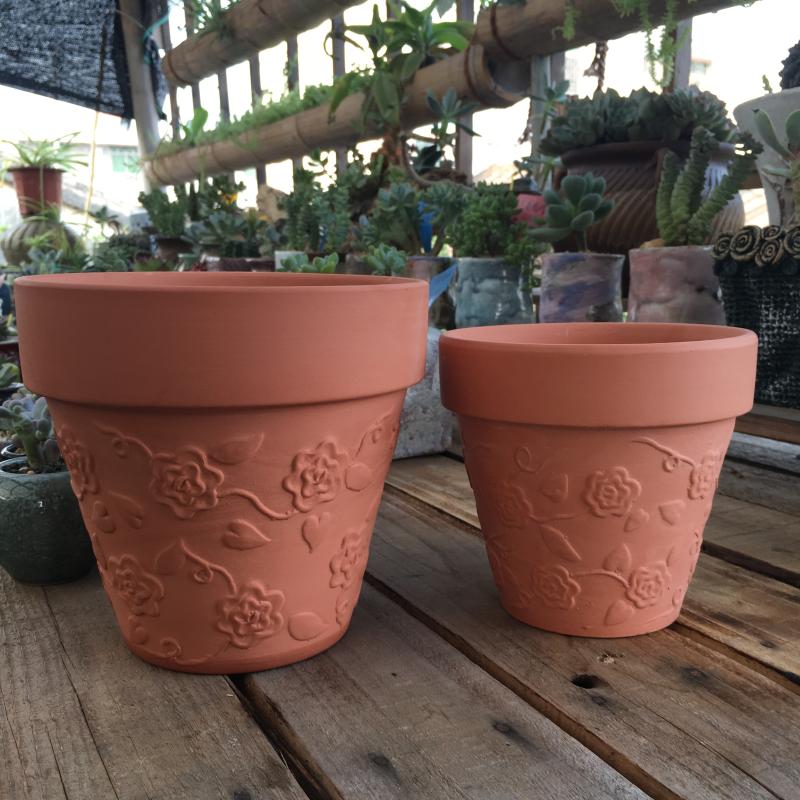 红陶花盆 多肉植物花盆 陶土花盆 工艺浮雕花盆 细质陶瓷花盆