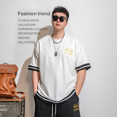 纺布者短袖男t恤男士套装夏季潮休闲加肥加大码短裤宽松胖子重磅
