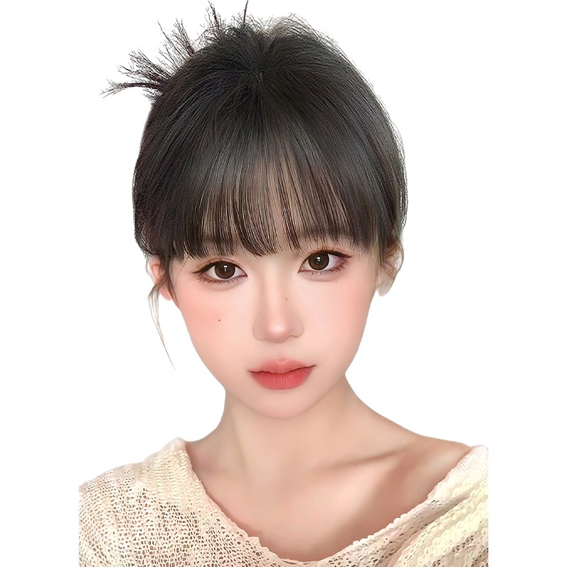 刘海假发女漫画刘海片头顶全真发自然前额蓬松轻薄款齐刘海假发片