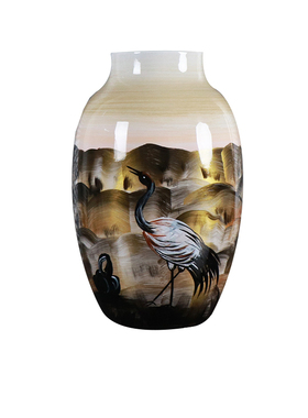 中式古典手绘仙鹤陶瓷花瓶花器酒店餐桌客厅书房玄关家居装饰摆件