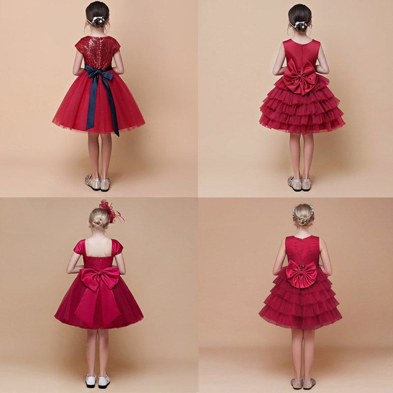 女童礼服酒红色歌唱比赛演出服中大童生日公主裙年会儿童主持礼服