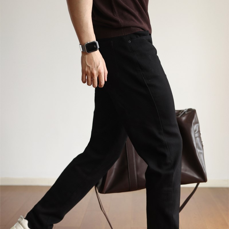 YUXIAN黑牛水洗四面弹力休闲商务黑色牛仔裤修身直筒弹力男士长裤
