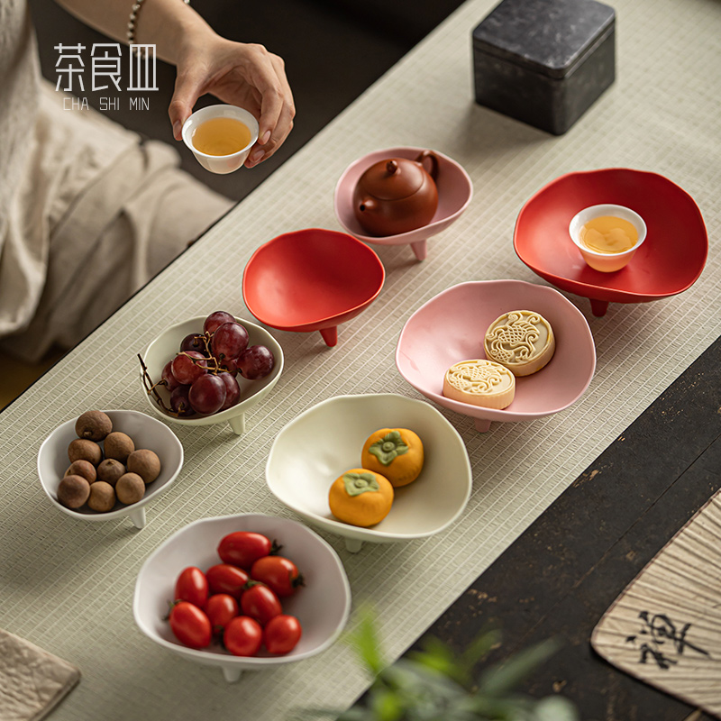 中式陶瓷茶点盘精致下午茶点心盘家用水果盘饭厅糕点盘托盘小碟子