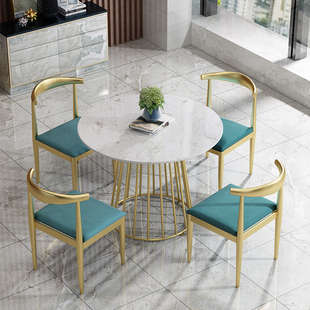 北欧大理石圆形洽谈桌椅会客接待桌简约谈判桌展厅桌椅休闲圆桌子