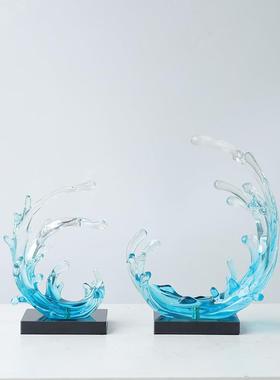 家居办公室风生水起酒柜电视柜软装饰品新中式透明树脂艺术摆件