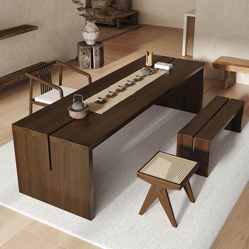 严选侘寂风办公室泡茶桌禅意新中式茶桌椅原木大板桌实木功夫茶台