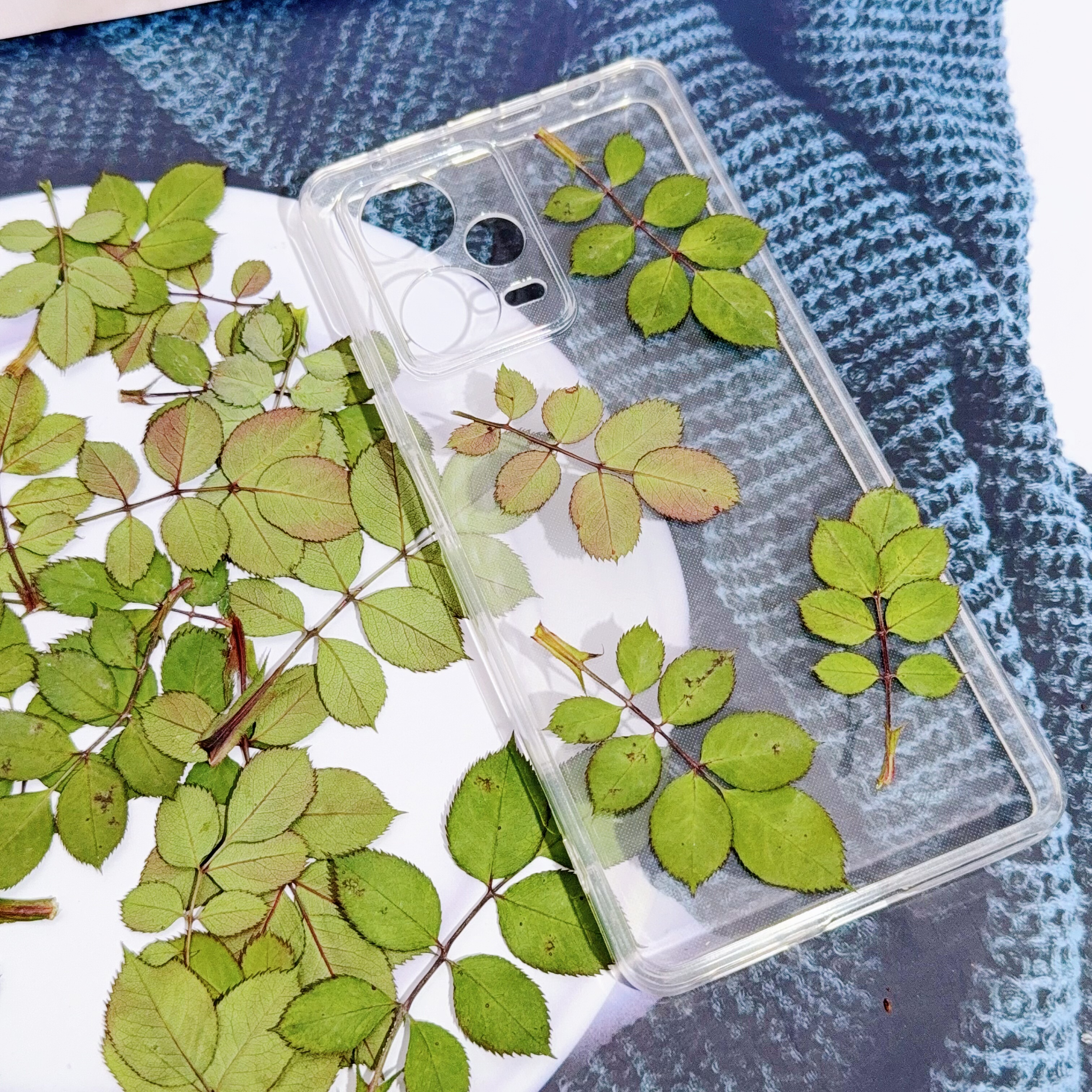 月季叶子压花标本手工植物创意个性滴胶手机壳饰品干花材料配件
