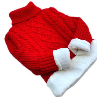 儿童毛衣中大童男童高领加厚针织衫女童低领加绒冬季保暖套头红色