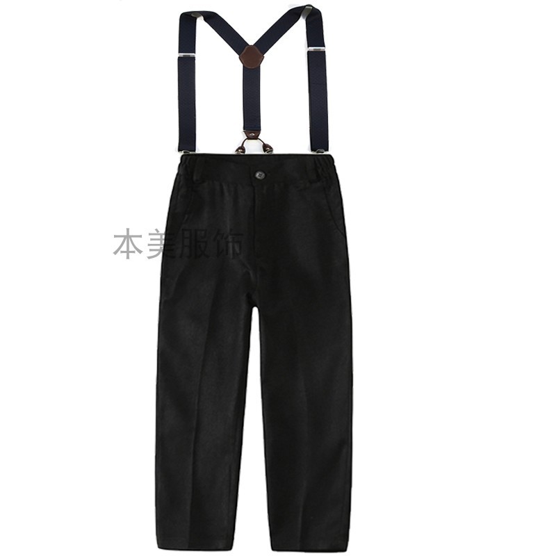 男童演出服加绒白衬衫套装男孩小花童背带裤幼儿园主持人合唱班服