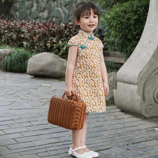 黄色雏菊 全棉女童旗袍夏季新款 礼服裙唐装 中式礼物