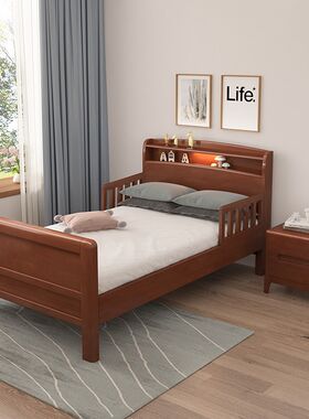 老人床单人实木床1米1.2米1.35养老院高脚床带护栏扶手加宽拼接床