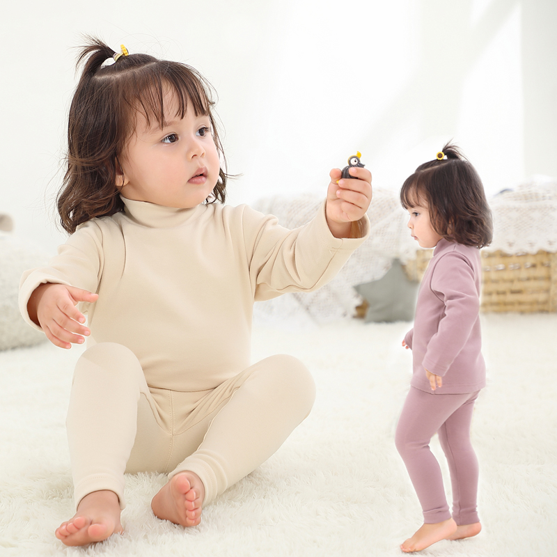 儿童半高领纯棉内衣套装女宝宝中领秋衣秋裤套装打底衫加绒保暖衣