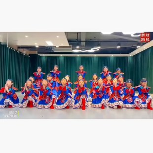 布里亚特的孩子蒙古服族儿童蒙古袍女舞蹈服装女童少数民族舞演出