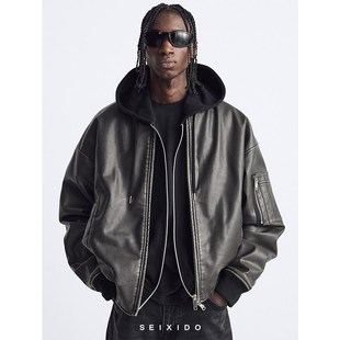 复古机车仿皮棉服夹克3427321 男装 832宽松皮外套 秋冬新品 柜599