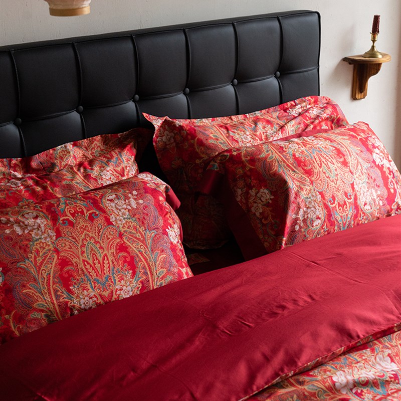 云缇中式婚庆六件套纯棉结婚礼物红色喜被乔迁婚房牀上用品