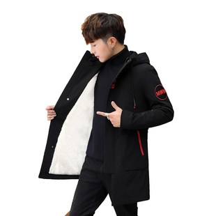 加绒加厚中长款夹克12男孩13初中学生14衣服大童15岁冬装棉服外套