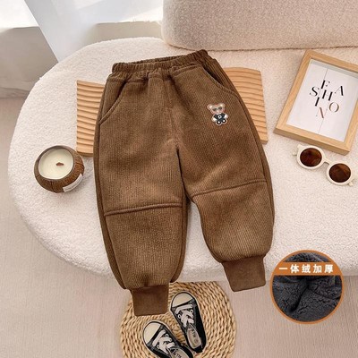 男童裤子加绒一体绒儿童灯芯绒裤子加厚羊羔绒2024新款宝宝休闲裤