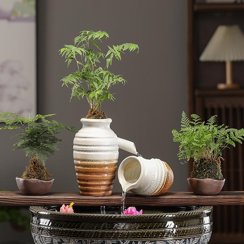 古法养鱼缸造景观全套循环水流水泵陶罐生态缸过滤器系统流水摆件