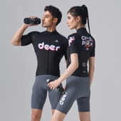 公路自行车上衣修身 deer夏季 男女黑白双色透气骑行服短袖 防晒速干