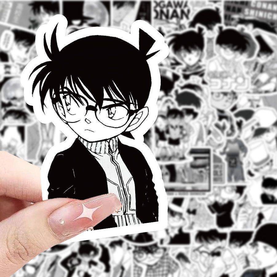 名侦探柯南黑白日漫贴纸工藤新一毛利小五郎小兰手机壳防水贴画