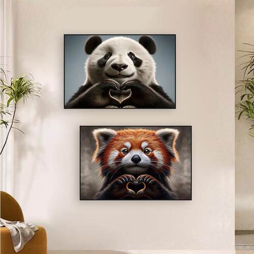 保护动物装饰画客厅卧室动物比爱心治愈挂画狮子大熊猫动物园壁画