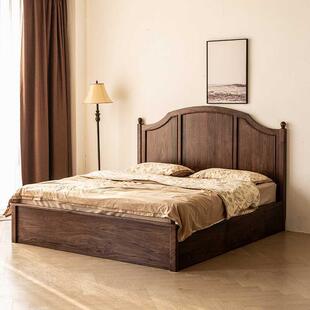 全实木储物床北美黑胡桃木法式复古高靠背樱桃木抽屉轻奢床双人床